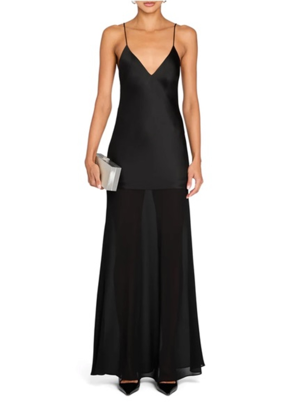 NWT Seroya Vienna Satin Maxi Dress in Black, Sz.  L